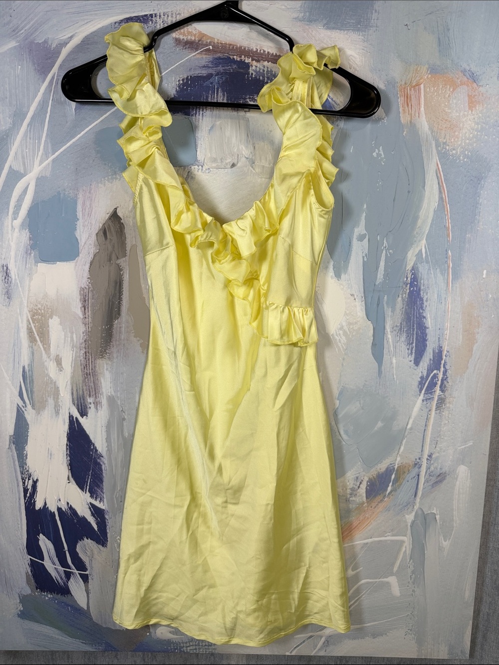 Musera Lemon Yellow Ruffle Mini Dress XS Satin Slip Dress Y2K Romantic Sorority